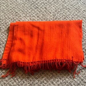 🧡 Sacred Threads 100% Wool Fringe Scarf | Vibrant Orange | Made in India